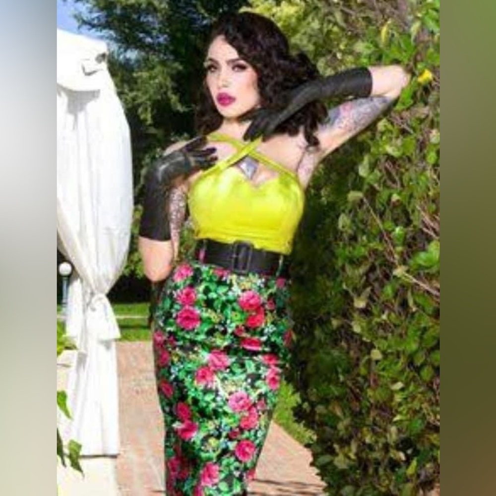 **SOLD** Deadly Dames Chartreuse Voodoo Vixen Top in Size XL